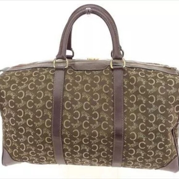 Celine Boston bag Macadam Brown Canvas Leather Woman Authentic Used - Picture 2 of 11